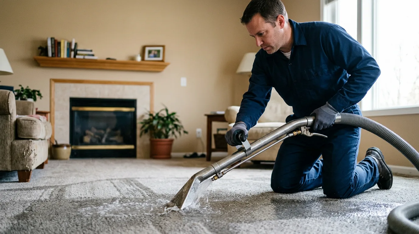 Water damage restoration technician working near Stevensville, VA